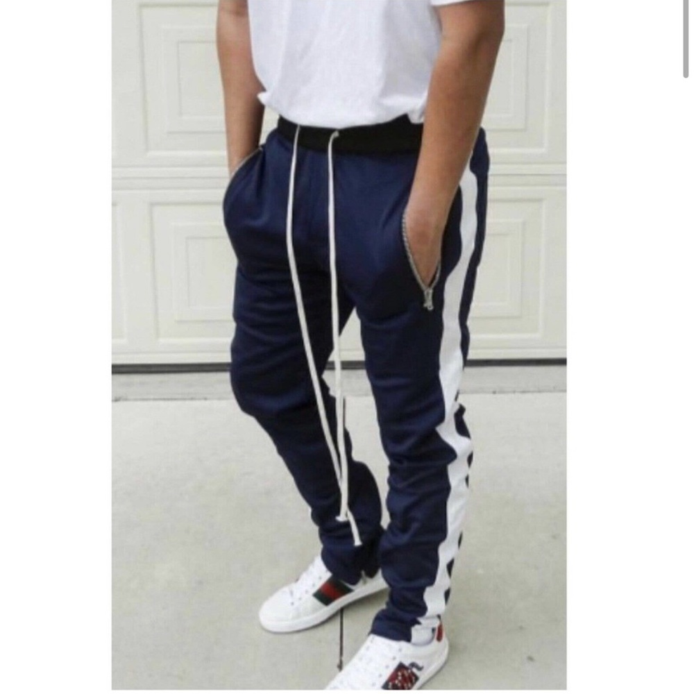 DSRCV Destructive Ankle Zip Jogger Mens Size 28 Navy Track Pants Side Stripe